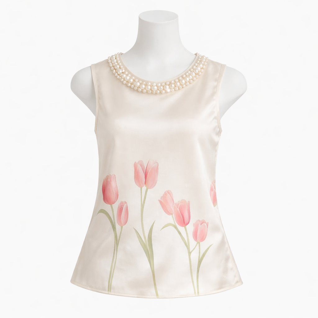 Pearl Bloom Satin Tank Top