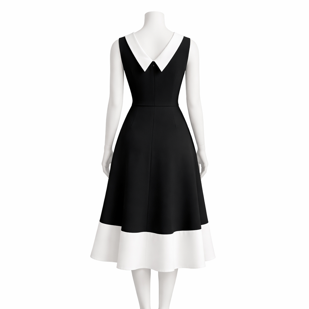 Monochrome Elegance A-Line Midi Dress