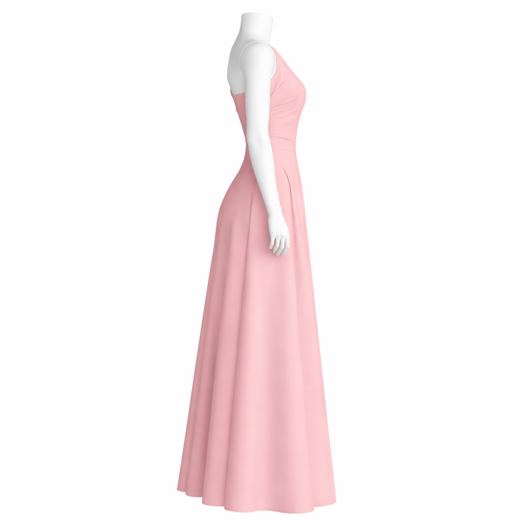 Blush Aura Asymmetrical Ruched Maxi Dress