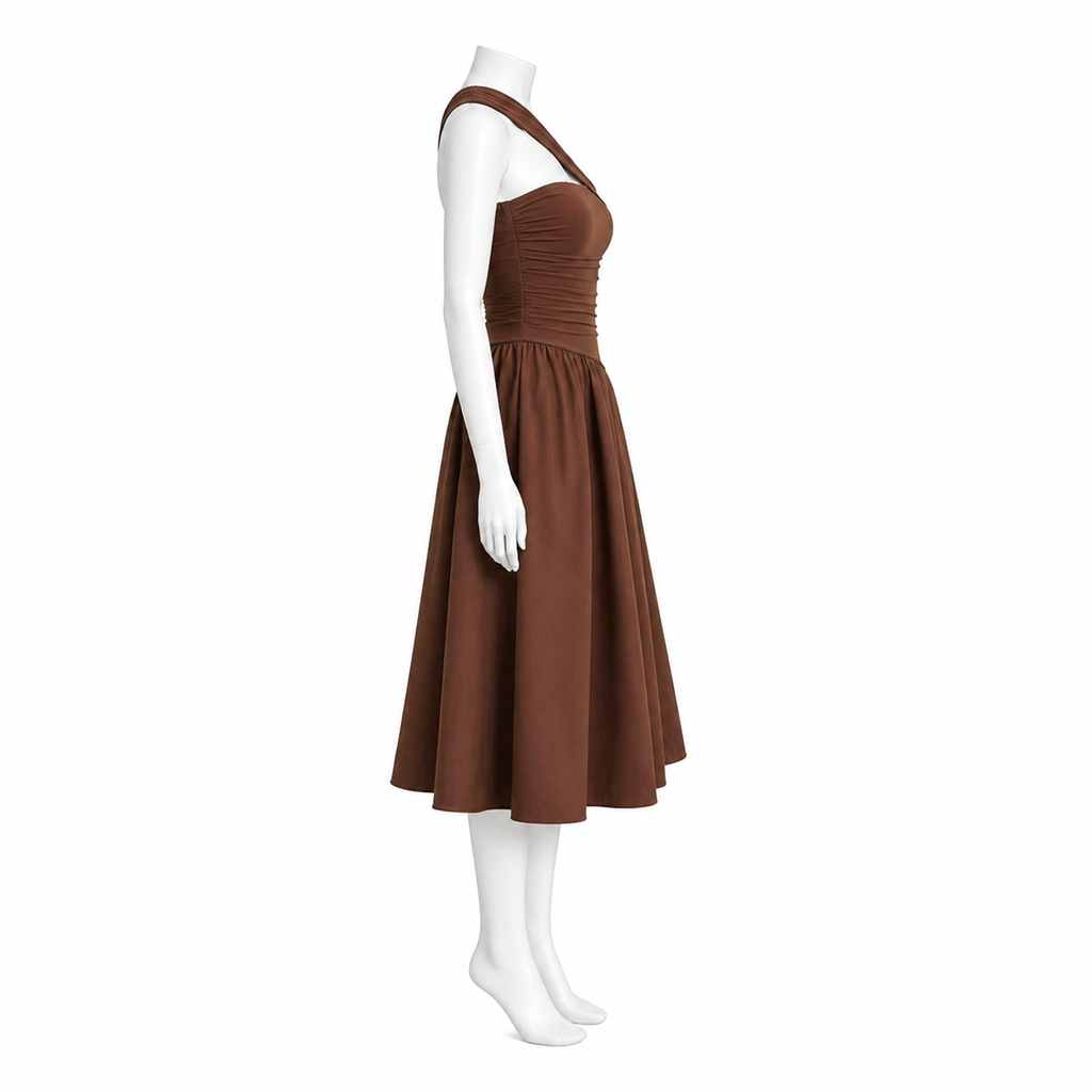 Rust Elegance One-Shoulder Midi Dress