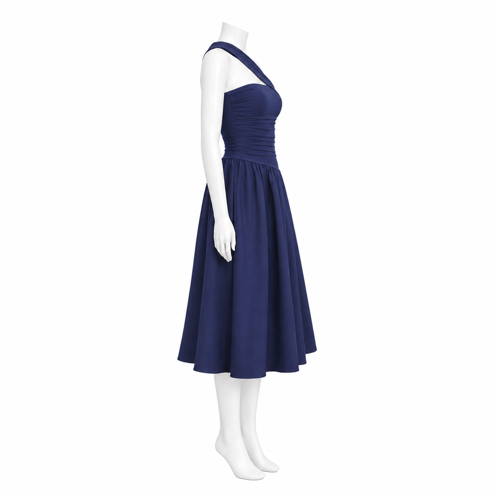 Midnight Elegance One-Shoulder Midi Dress
