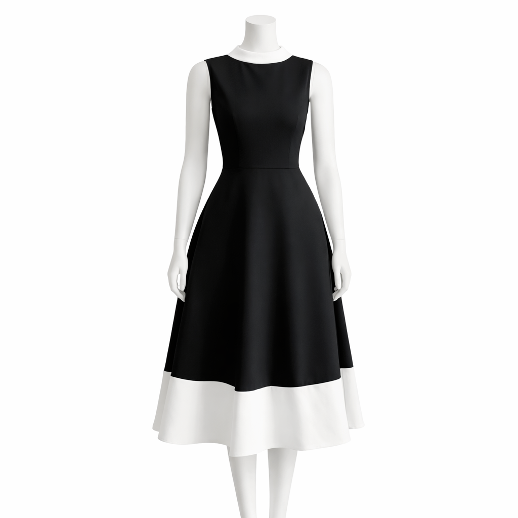 Monochrome Elegance A-Line Midi Dress