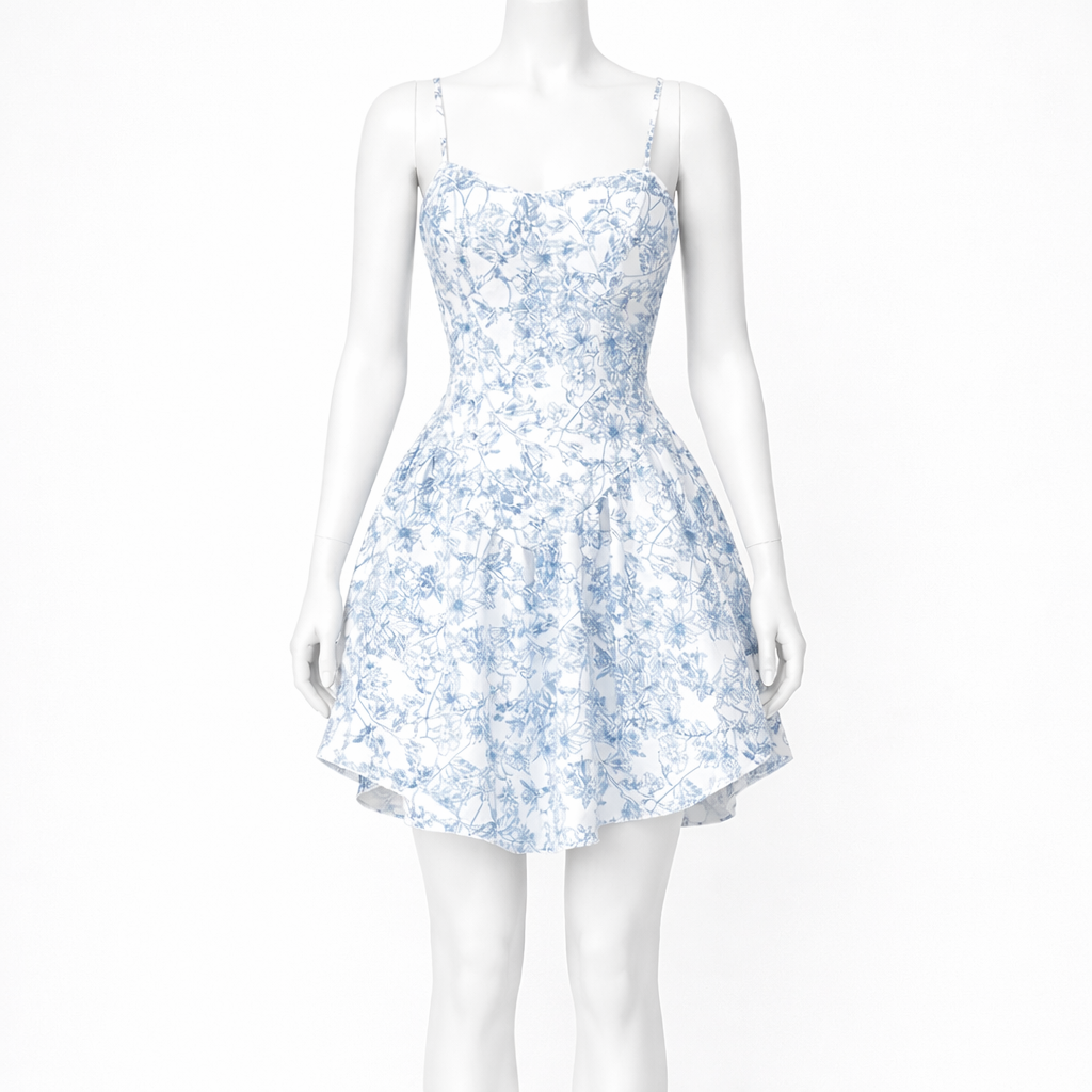 Blue blossom mini dress
