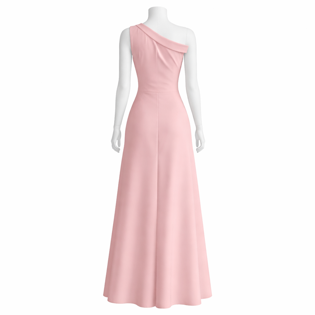 Blush Aura Asymmetrical Ruched Maxi Dress