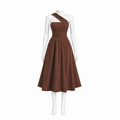 Rust Elegance One-Shoulder Midi Dress