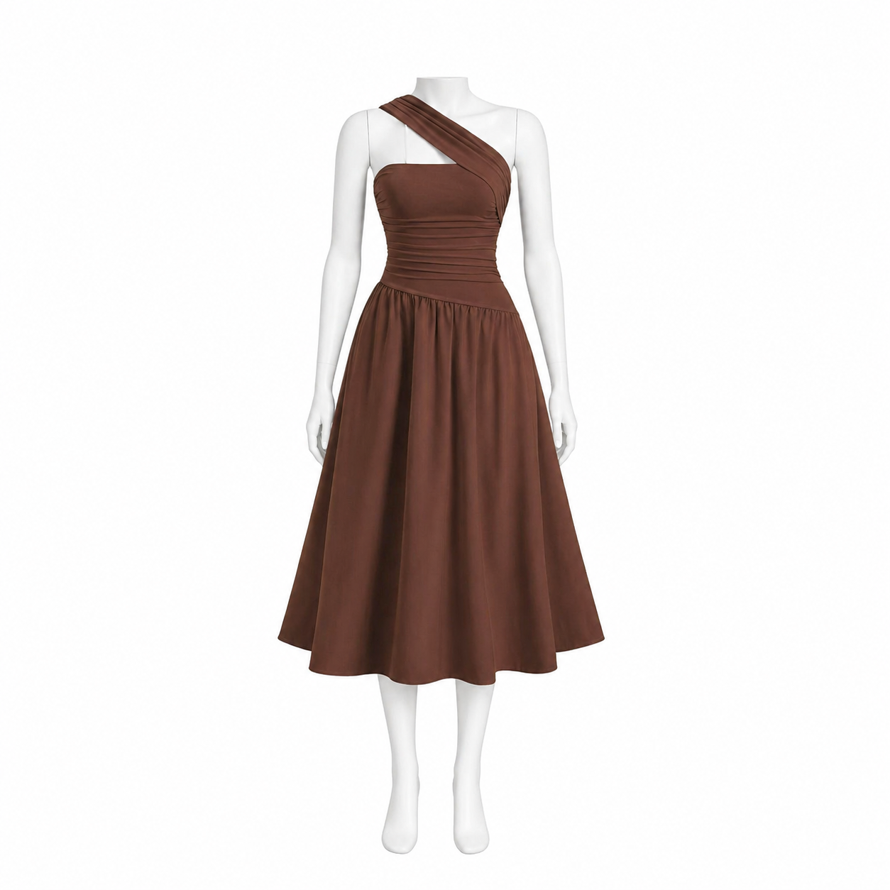 Rust Elegance One-Shoulder Midi Dress