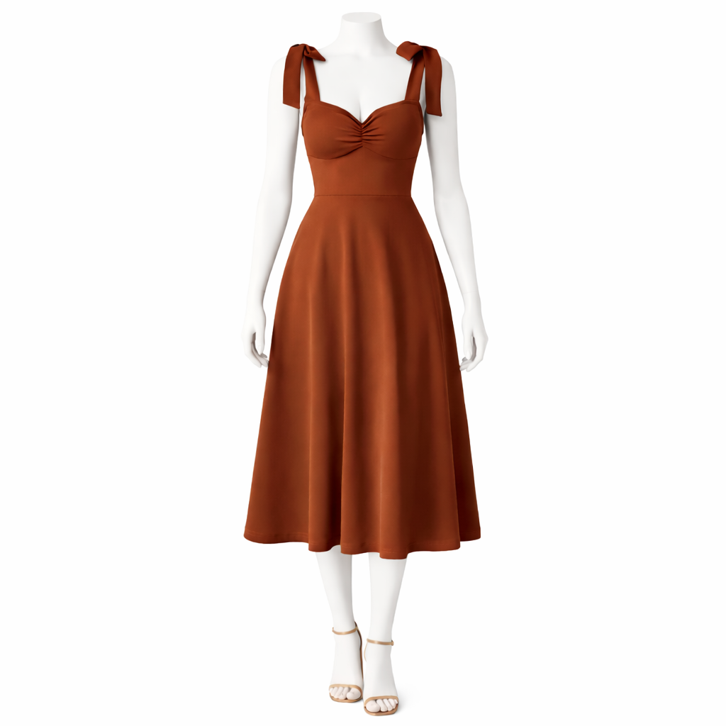 Élise Coffee Tone Cami A-Line Midi Dress