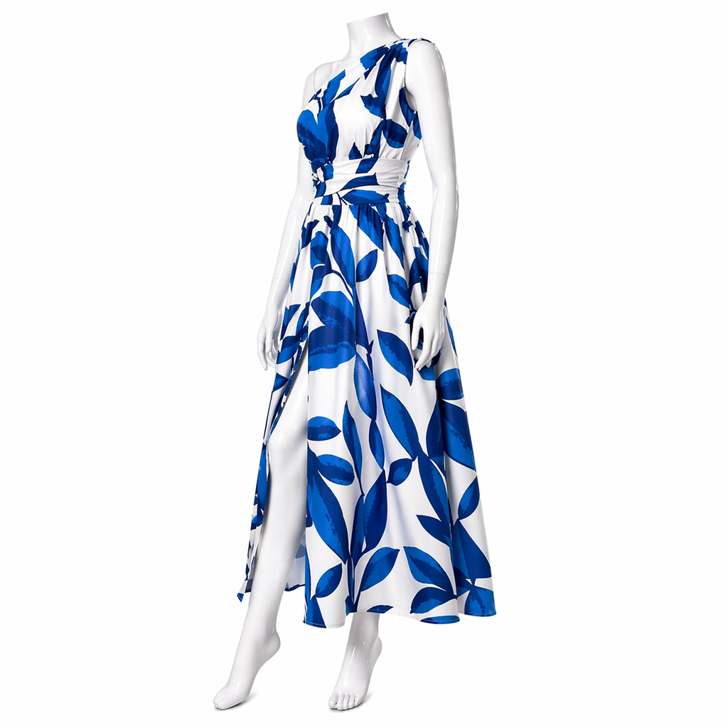 Azure Élan One-Shoulder Maxi Dress