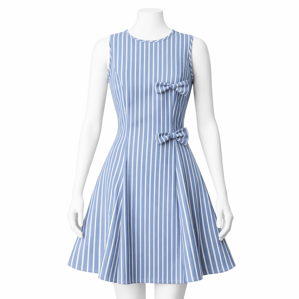 Striped Bow Detail A-Line Mini Dress