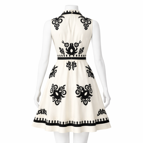 Apricot Floral Belted Collared A-Line Mini Dress