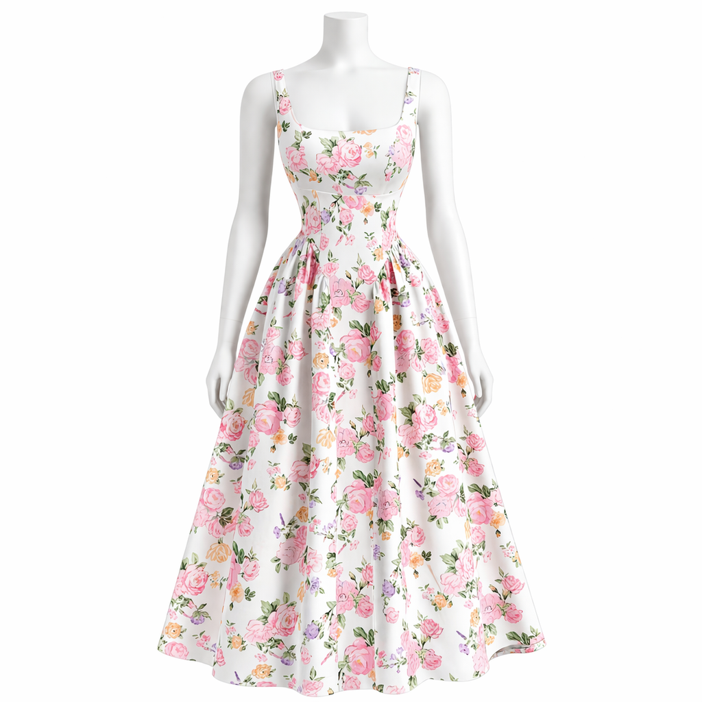Blush Garden A-Line Midi Dress