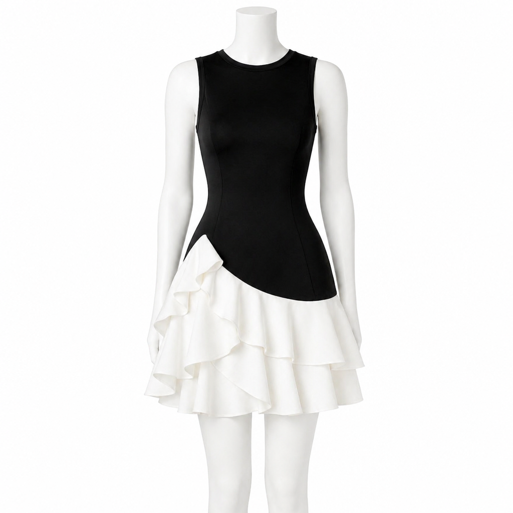 Noir Cascade Ruffle Dress