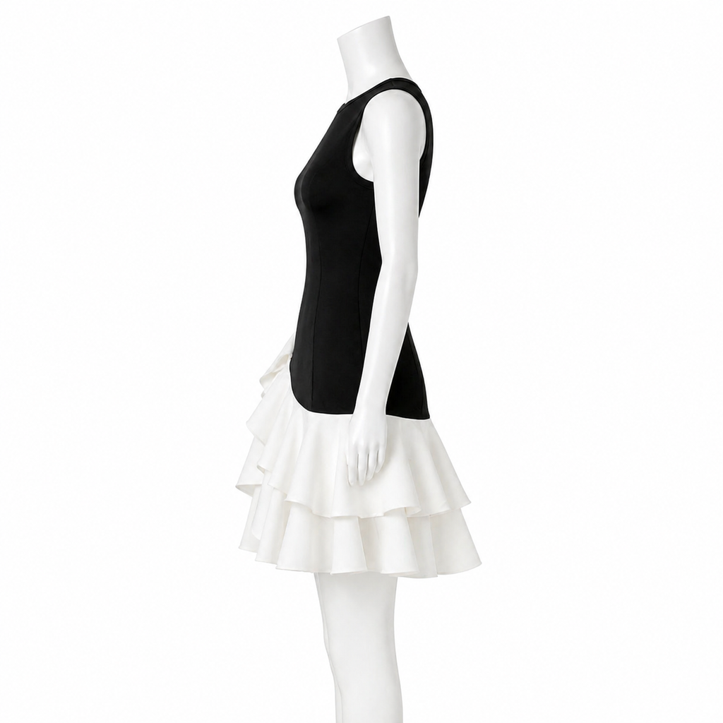 Noir Cascade Ruffle Dress
