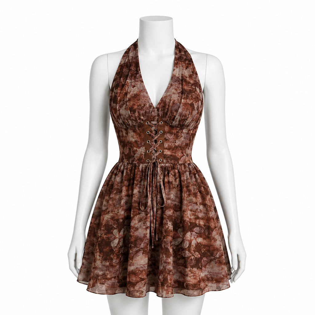 Mocha Bloom Corset Mini Dress