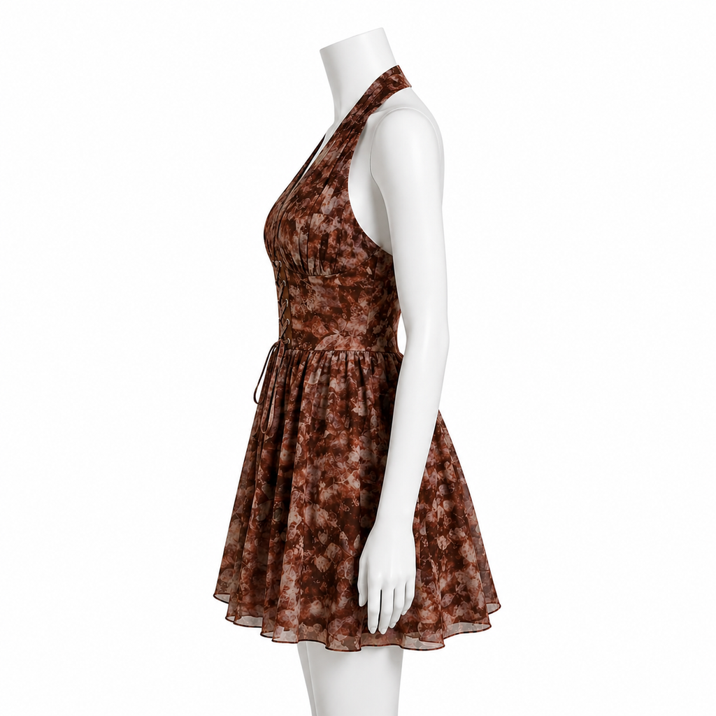 Mocha Bloom Corset Mini Dress