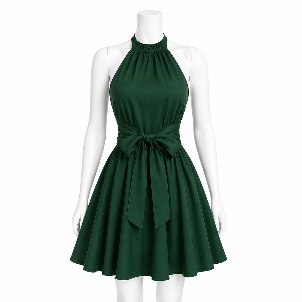 Émeraude Noire Halter Mini Dress