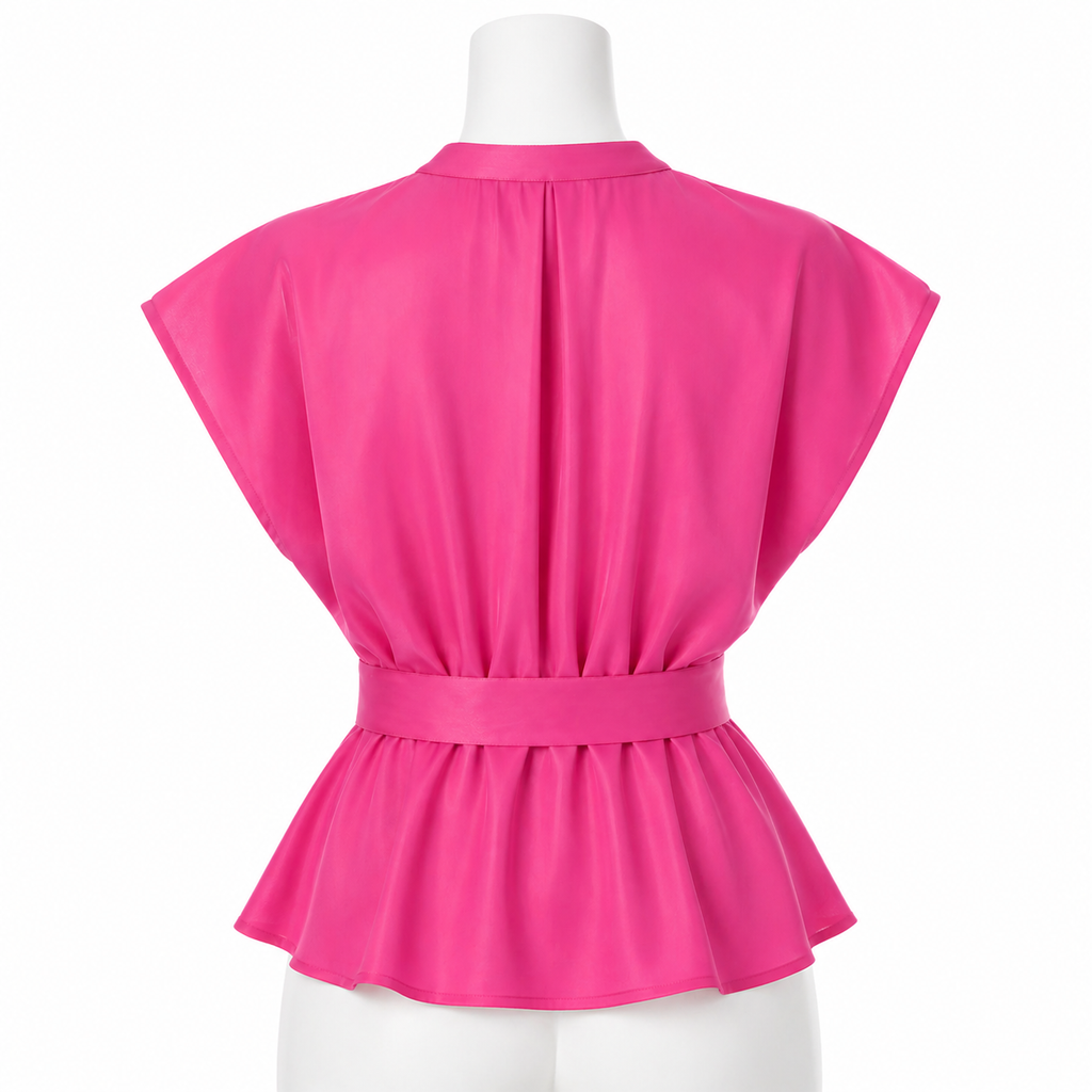 Rosé Lumière Cinched Silk Blouse