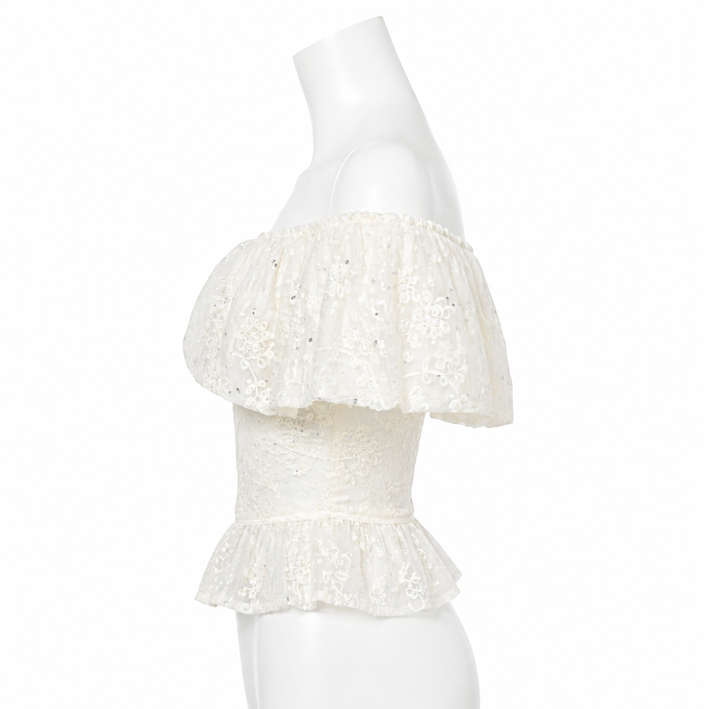 Ivory Étoile Lace Peplum Top