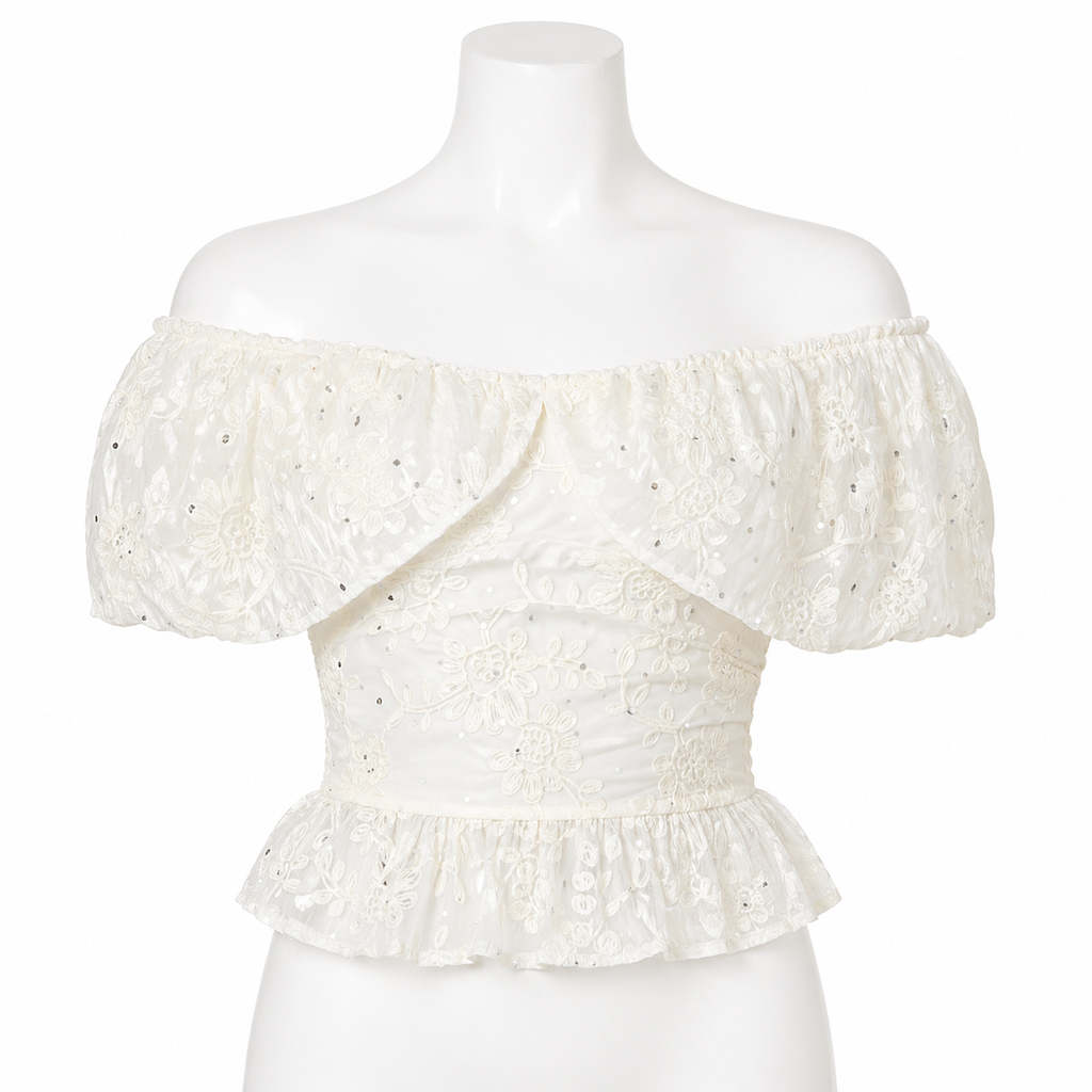 Ivory Étoile Lace Peplum Top