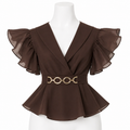 Noir Élégance Belted Peplum Blouse