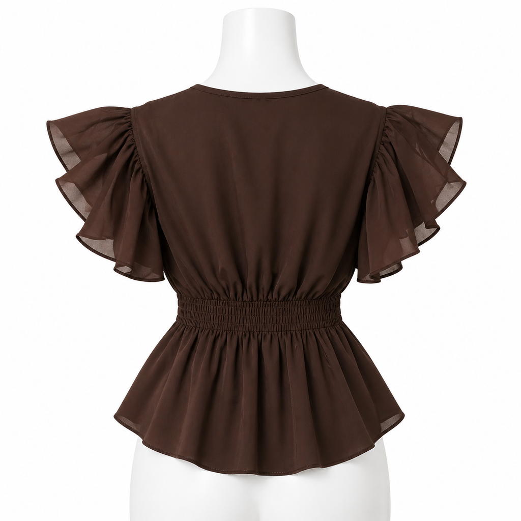 Noir Élégance Belted Peplum Blouse
