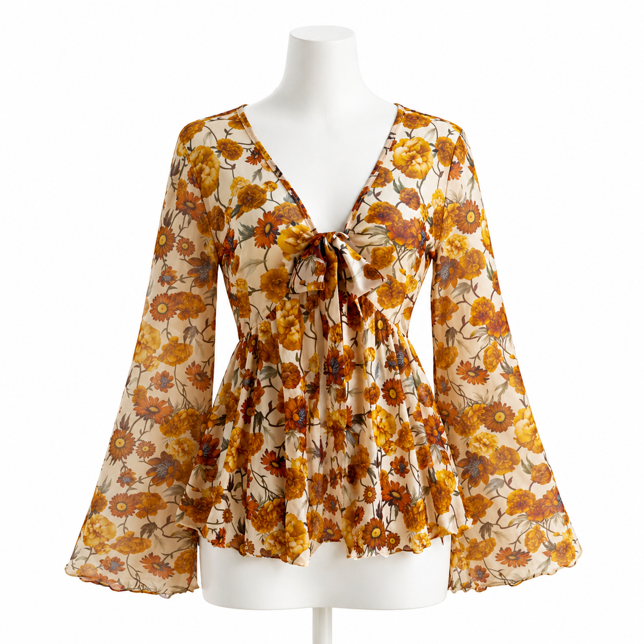 Golden Solstice Bell Sleeve Blouse