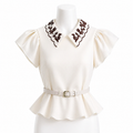 Ivory Élan Embroidered Peplum Blouse