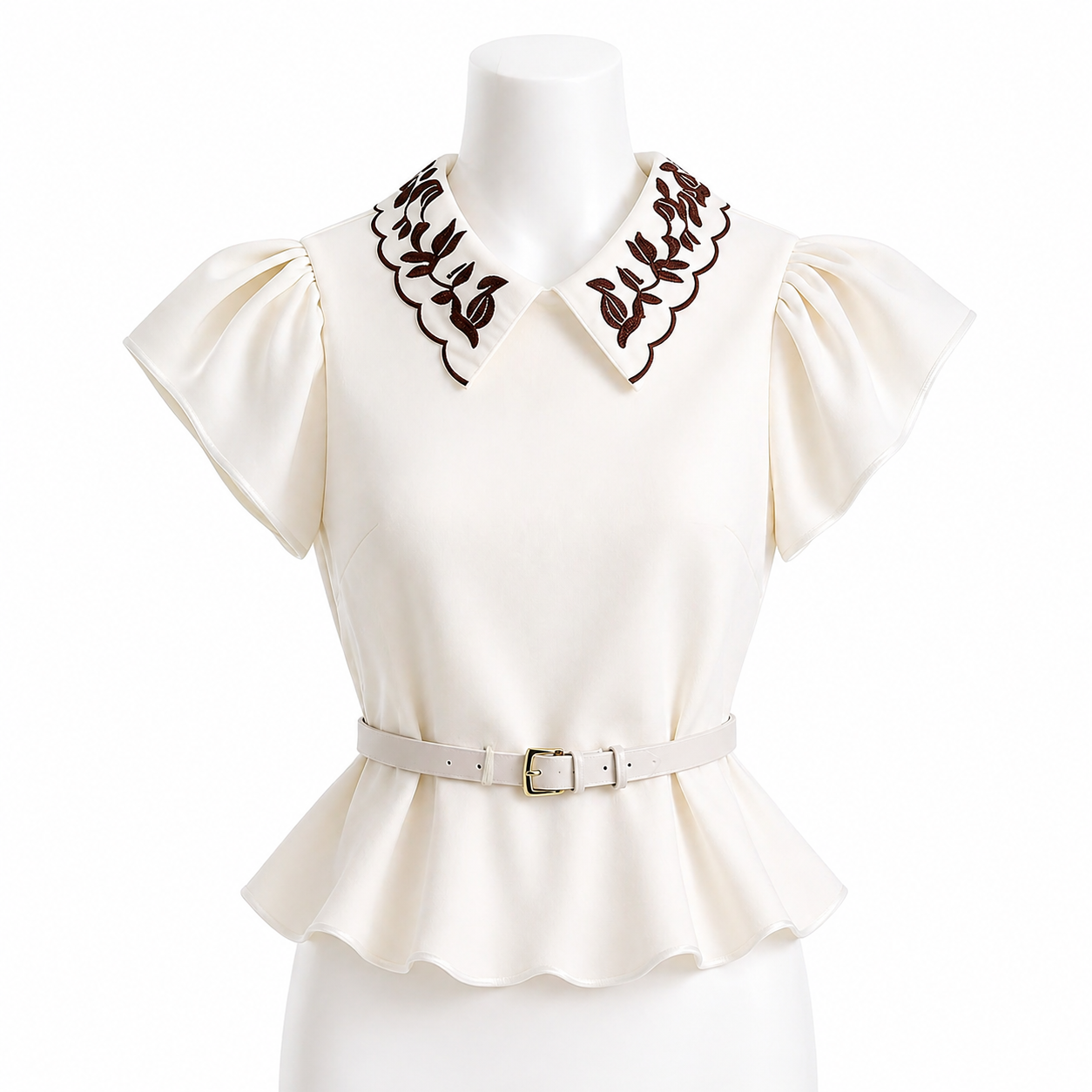Ivory Élan Embroidered Peplum Blouse