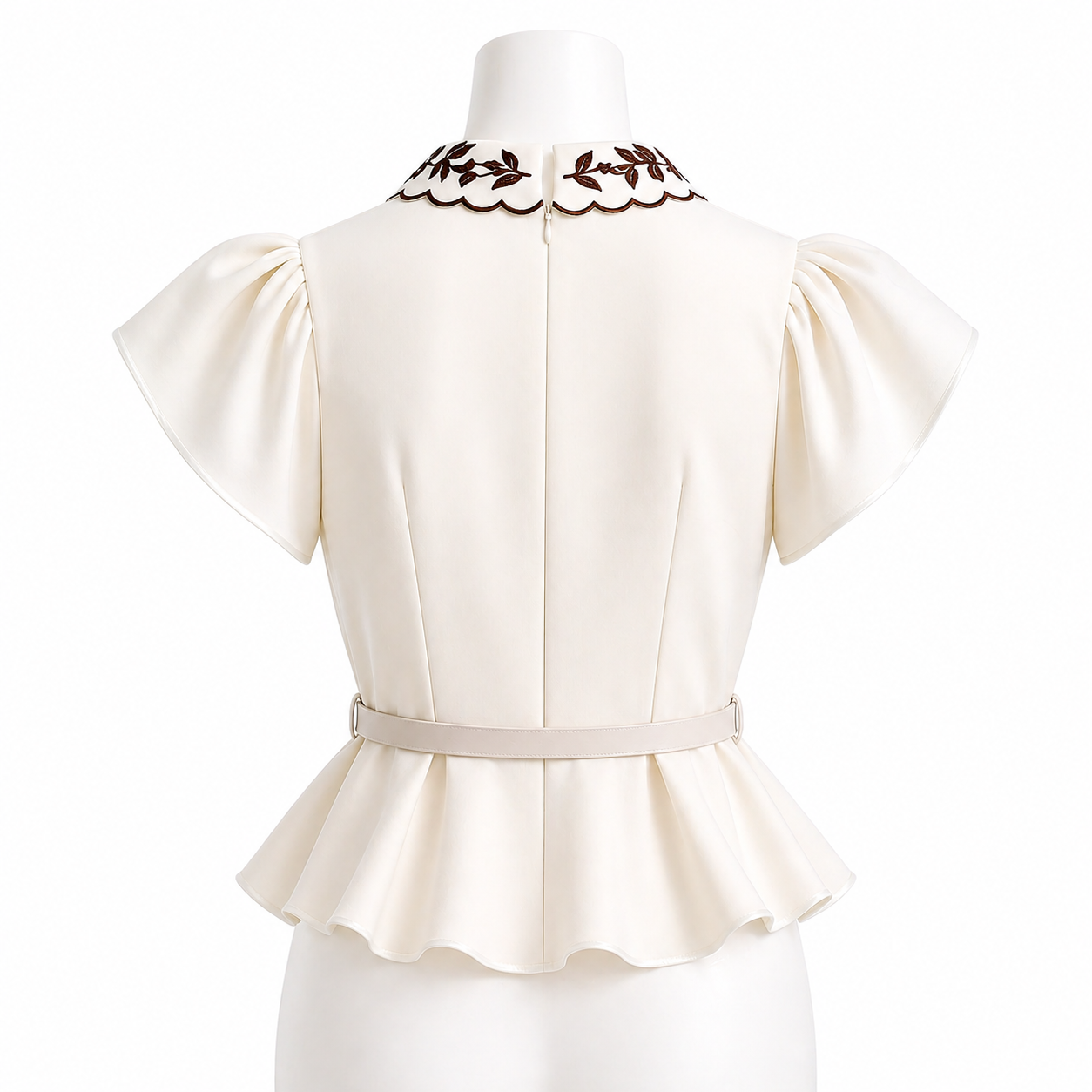 Ivory Élan Embroidered Peplum Blouse