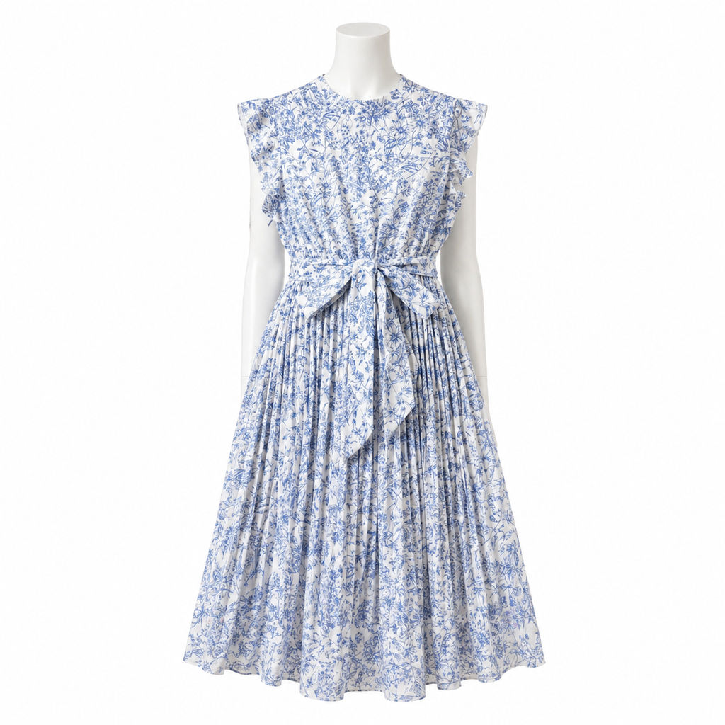 Azure Jardin Pleated Midi Dress