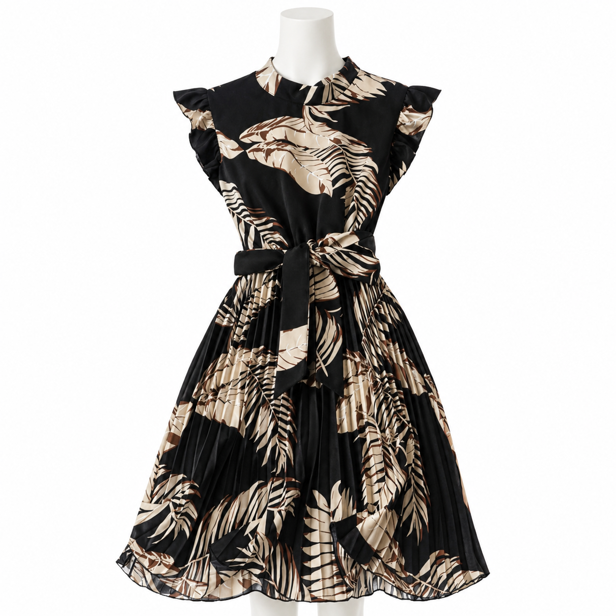 Midnight Palm Pleated Couture Dress