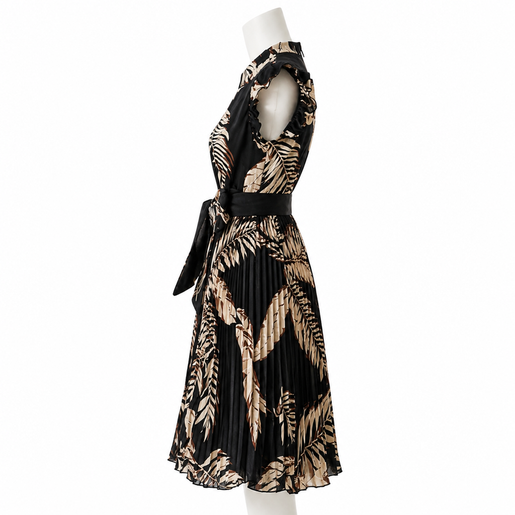 Midnight Palm Pleated Couture Dress