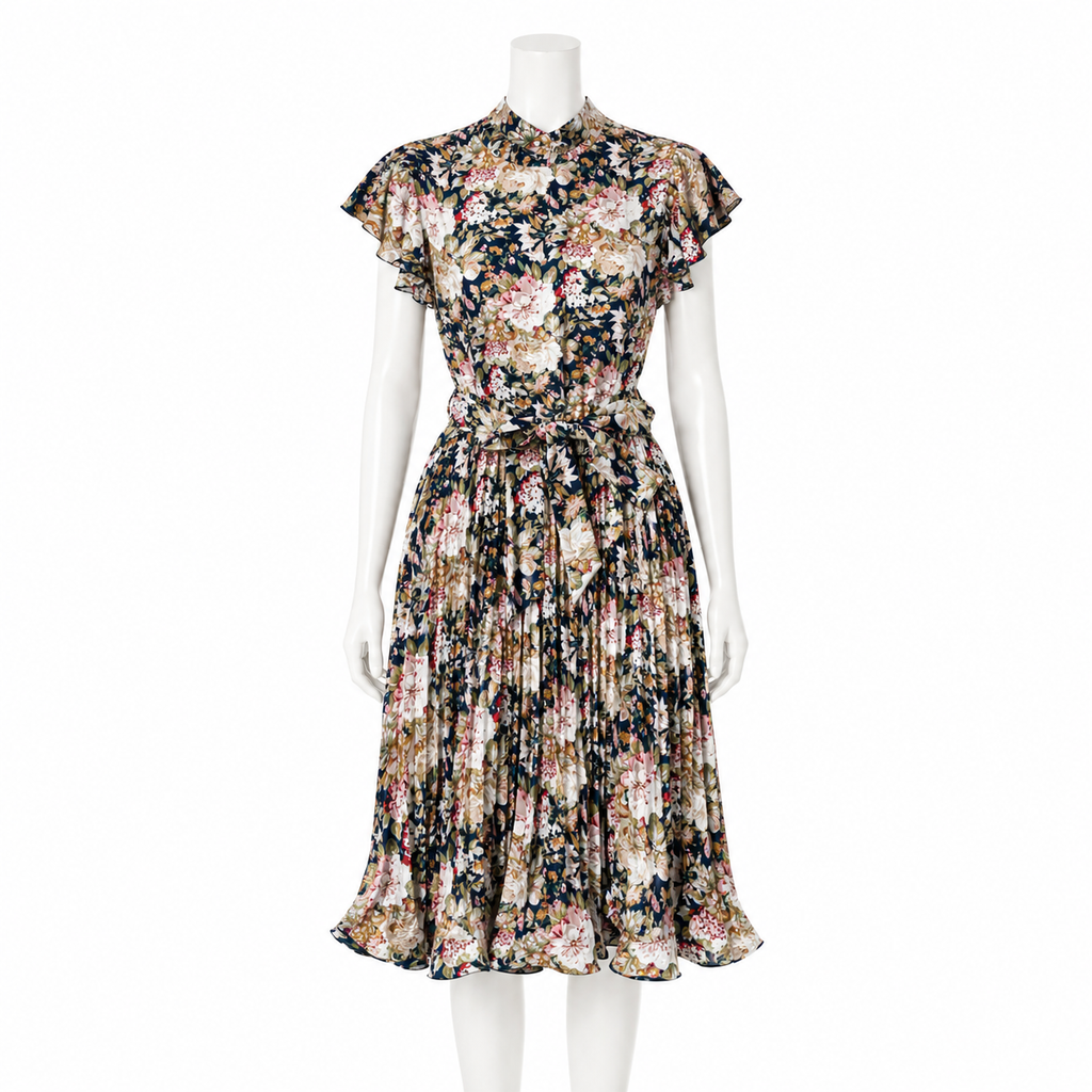 Midnight Garden Pleated Midi Dress