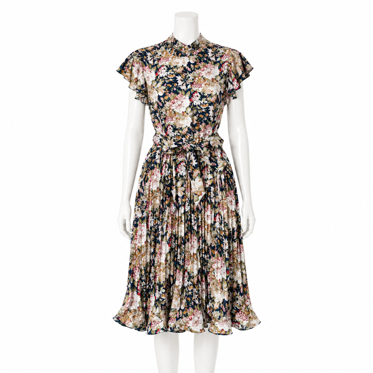 Midnight Garden Pleated Midi Dress