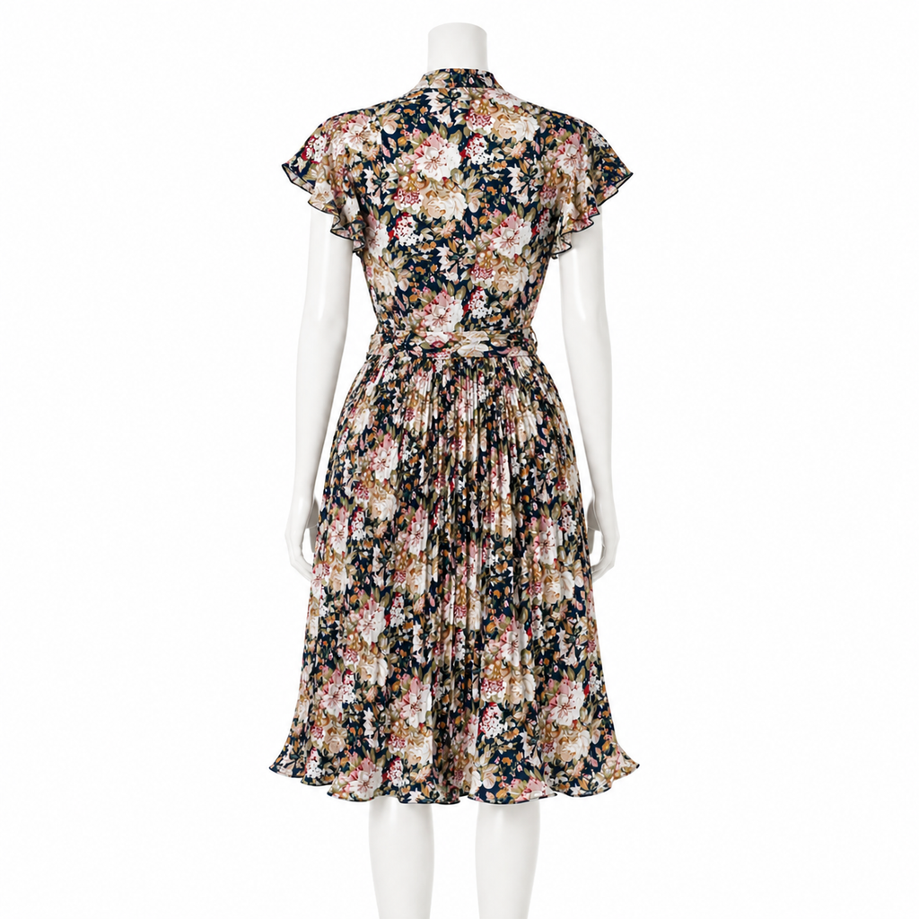 Midnight Garden Pleated Midi Dress