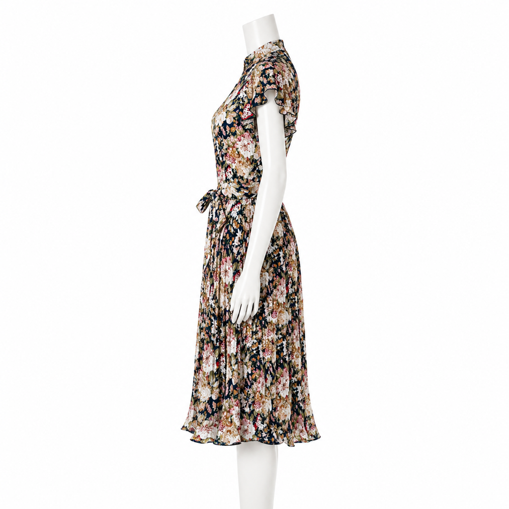 Midnight Garden Pleated Midi Dress